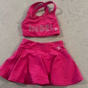 Rebel rinestones strapped sports bra and flouncy skirt in pink